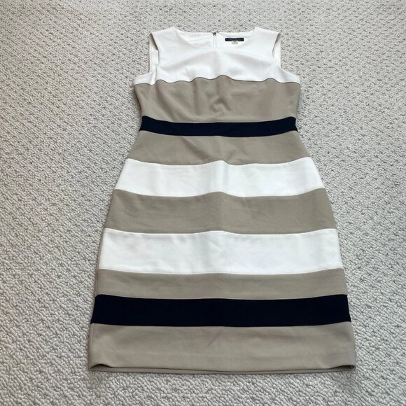 Tommy Hilfiger Shift Dress Womens 10 Brown White Striped Sleeveless Polyester - Picture 1 of 11